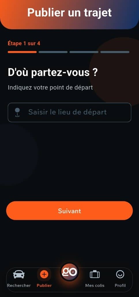 Application Onivaa — publier un trajet