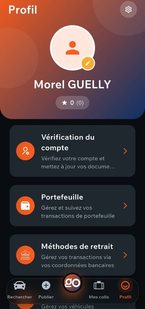 Application Onivaa — profil et portefeuille